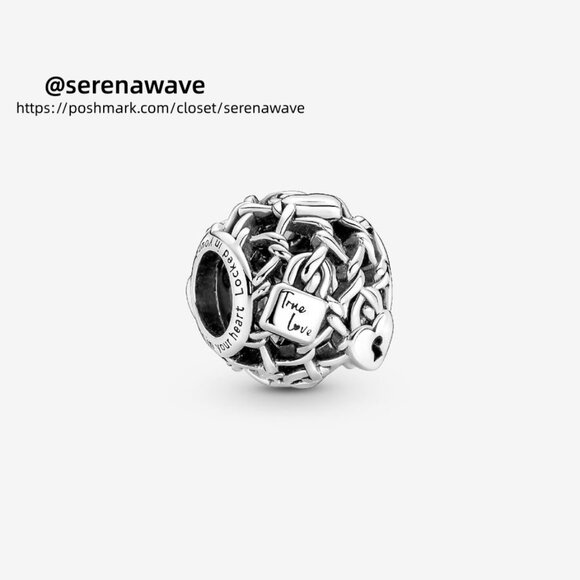 Pandora Openwork Chain Link Padlock Charm|Pendant - Picture 1 of 2